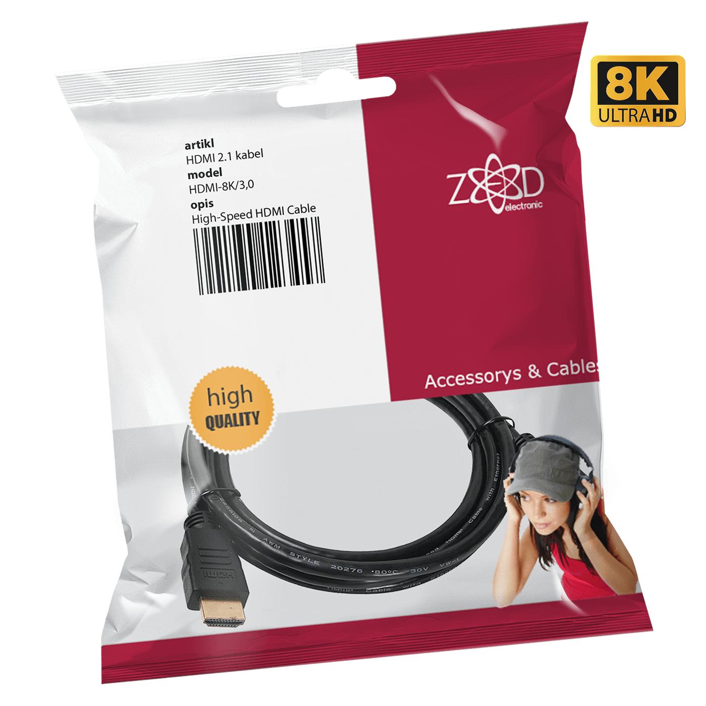HDMI 2.1 kabl, 4K/120p ili 8K/60p, 48 Gbps, dužina 3,0 met.