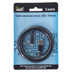 USB kabl sa micro USB i iPhone priključkom, 3 met