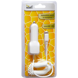 Auto punjač za smartphone USB 2.1A + dodatni USB, 1 met.