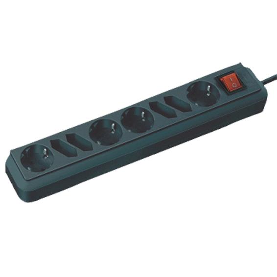 Produžni kabl 8 utičnice, 1.5m, prekidač, crni, 1.5mm²
