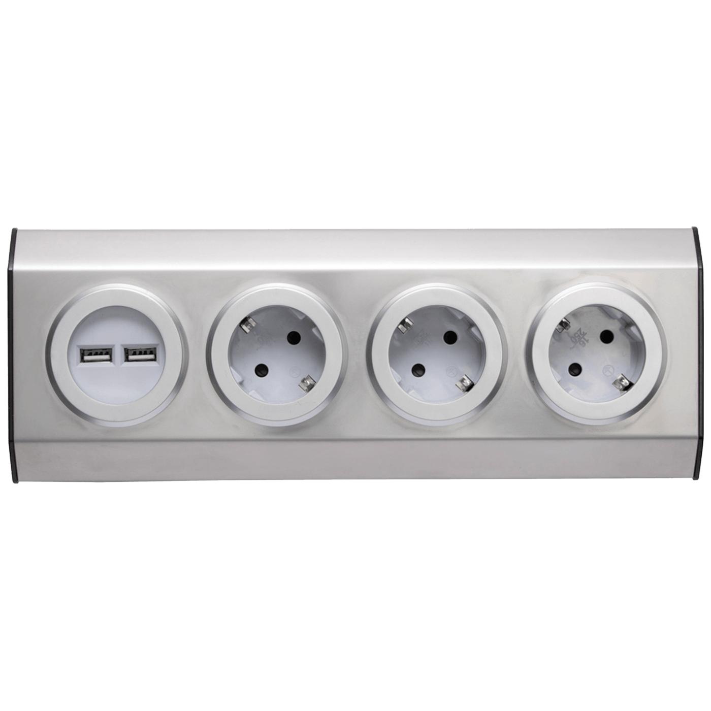 Strujni razdjeljnik sa 3 utičnice + USB, INOX