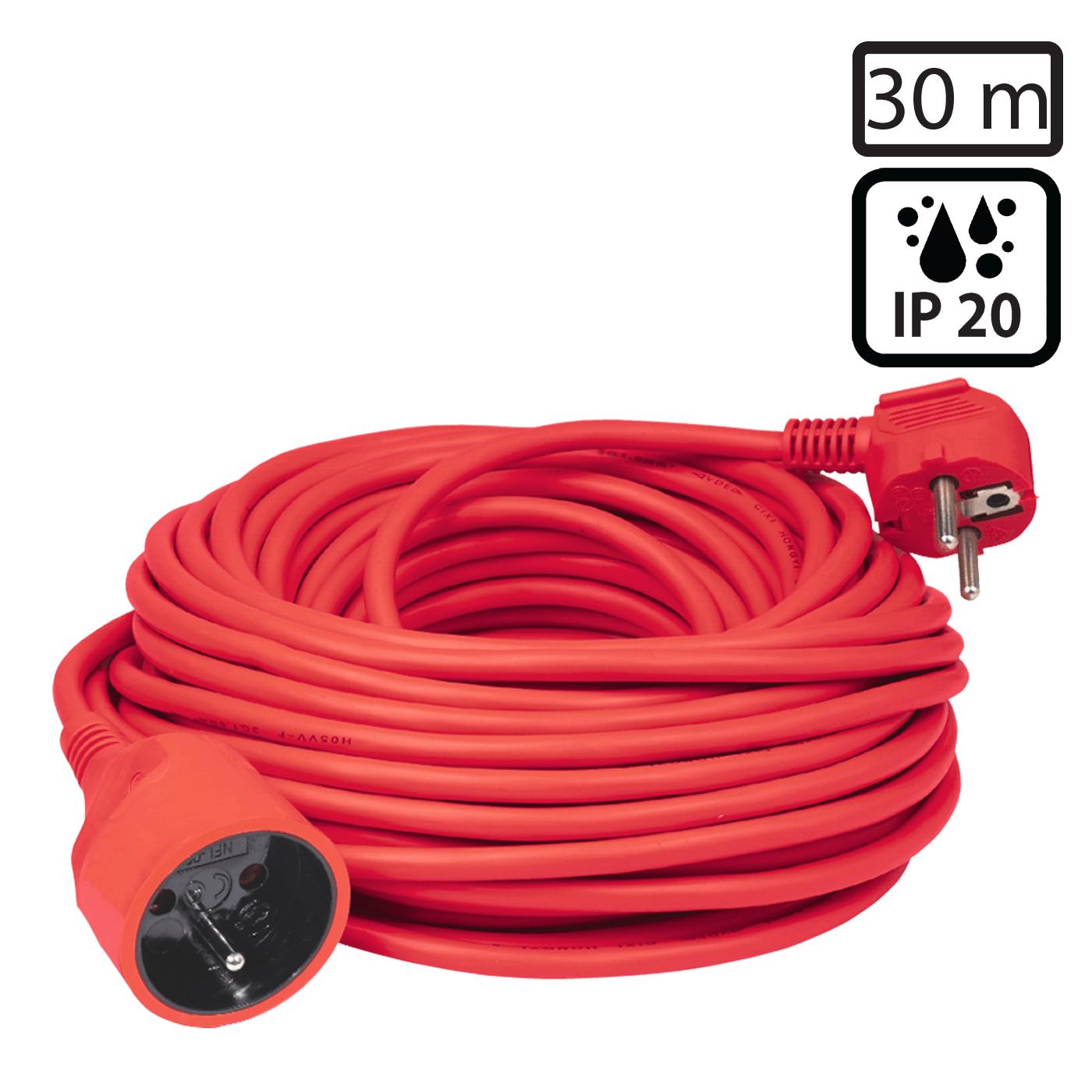 Produžni strujni kabl 1 utičnica, 30 m, H05VV-F 3G, crvena