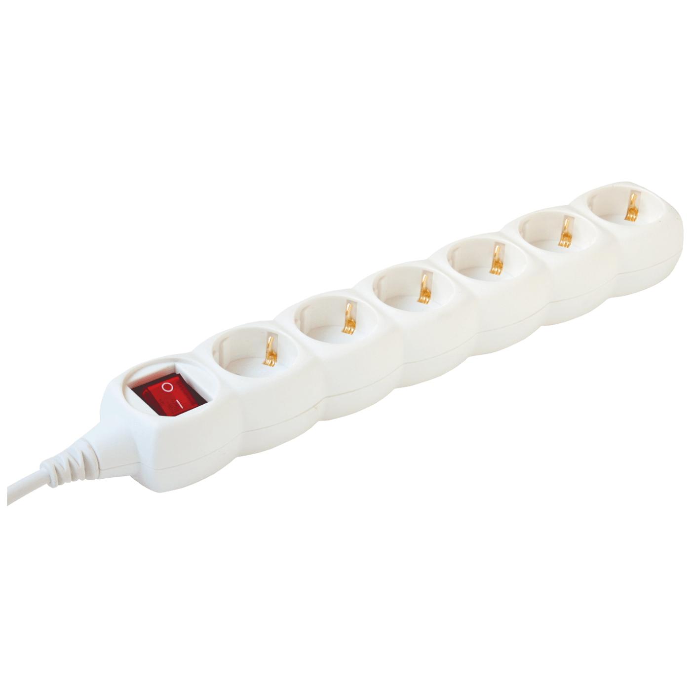 Produžni kabl, 6 utičnice, prekidač, 1.5mm², 3 met, bijeli
