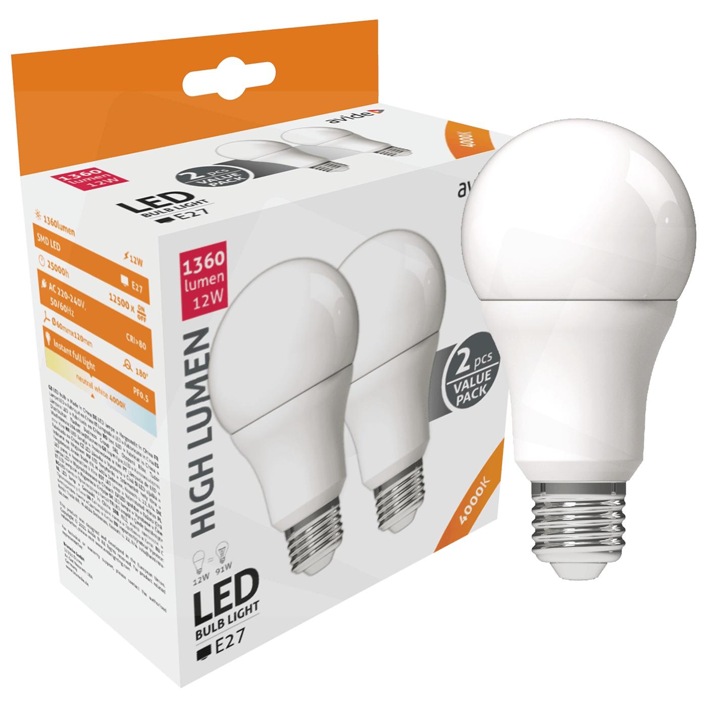 Sijalica, LED 12W, E27, 4000K, 230V AC, pak. 2 kom.