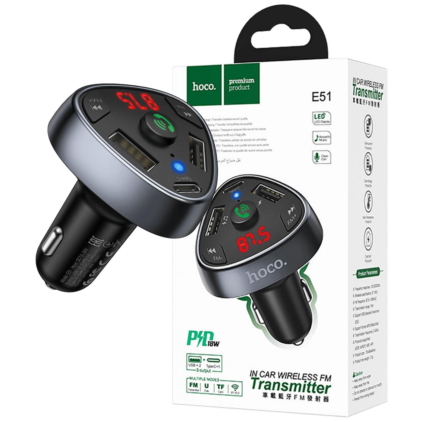 FM modulator, Bluetooth, 12/24 V, 2xUSB, 1xtype C, PD 18W