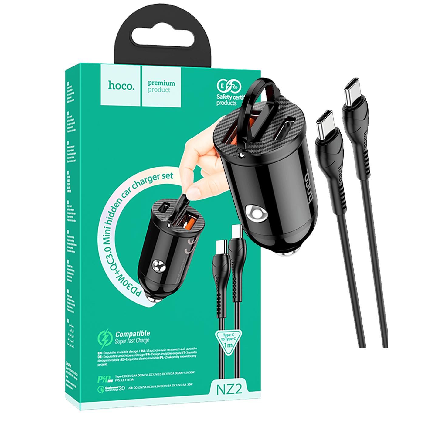 Auto punjač sa type C kabelom, PD + QC3.0, 2 x USB, 4.8 A
