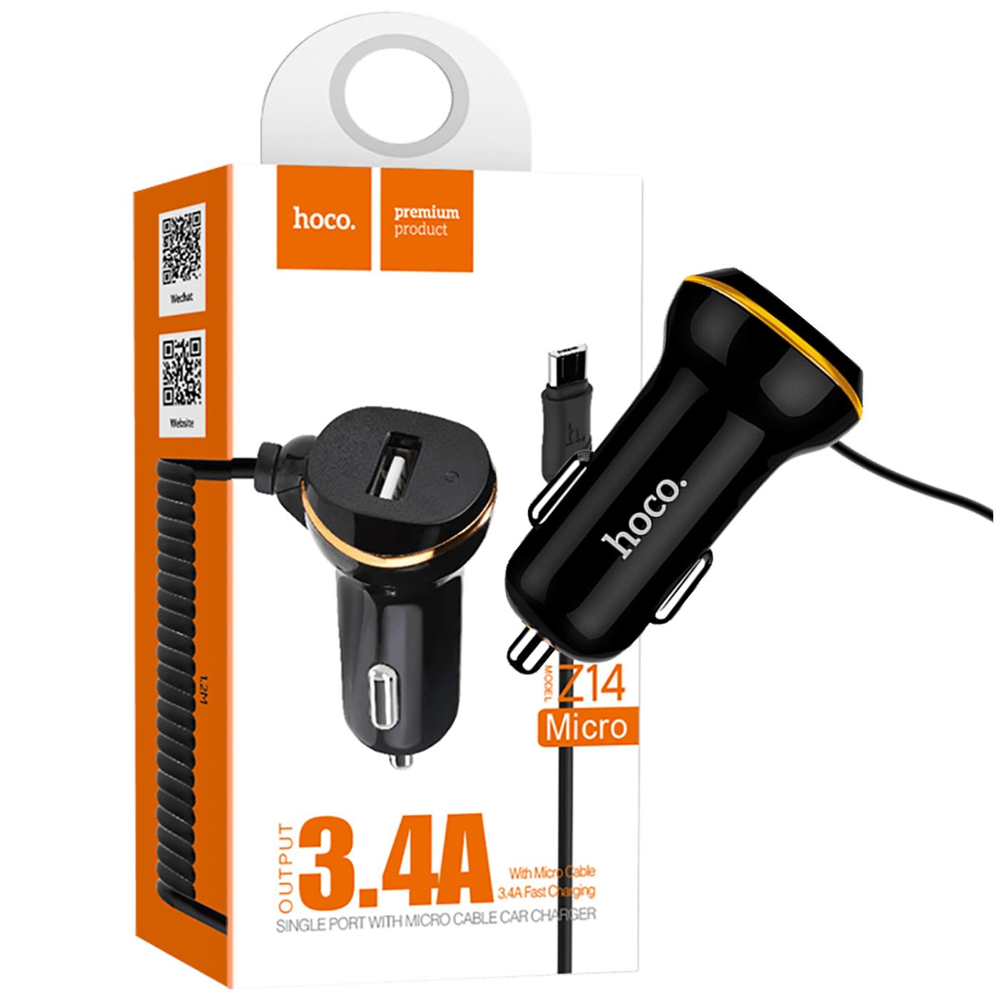 Auto punjač  sa micro USB kabl, USB, 5 V/3.4 A, crna