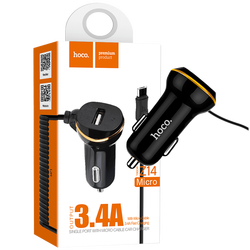 Auto punjač  sa micro USB kabl, USB, 5 V/3.4 A, crna