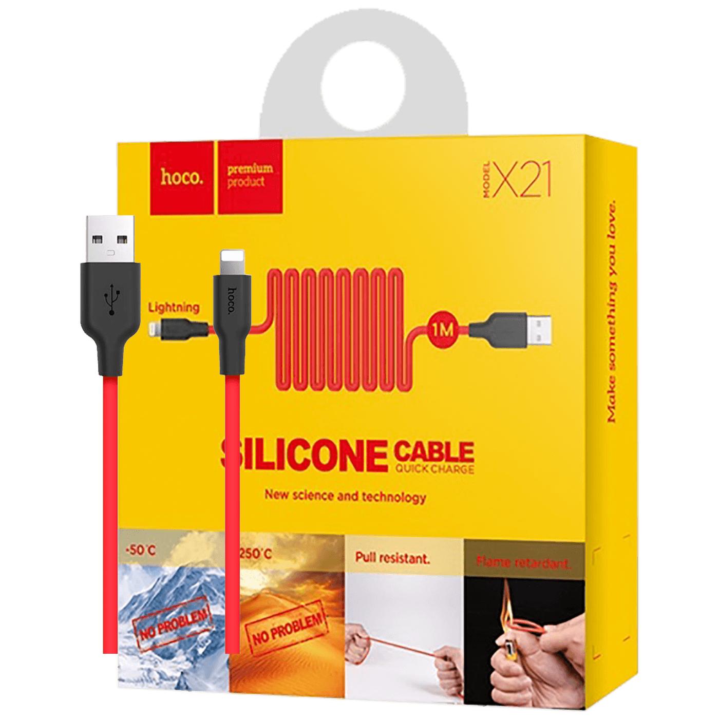 USB kabl za iPhone, silikonski, 1.2 met., 2 A, crno/crvena