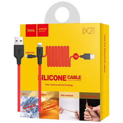 USB kabl za iPhone, silikonski, 1.2 met., 2 A, crno/crvena
