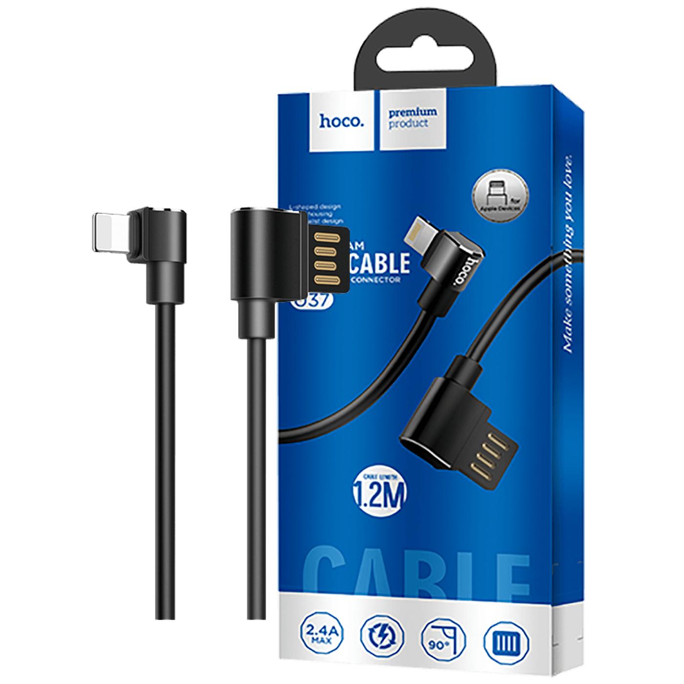USB kabl za iPhone, Lightning, kutni 90°, 1.2 met., crna