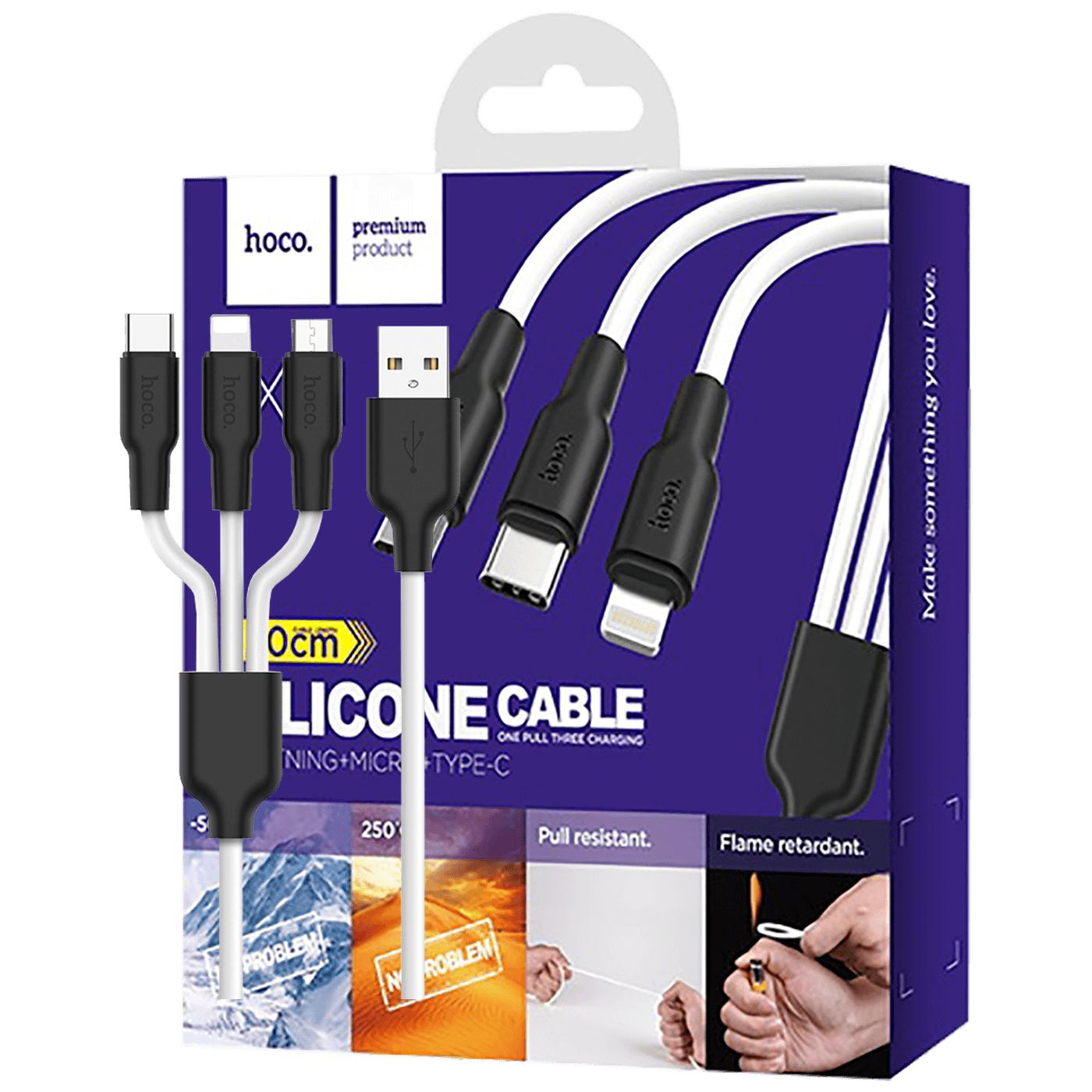 USB kabl, 3in1, microUSB, type C, Lightning, 1.2 met., 2 A
