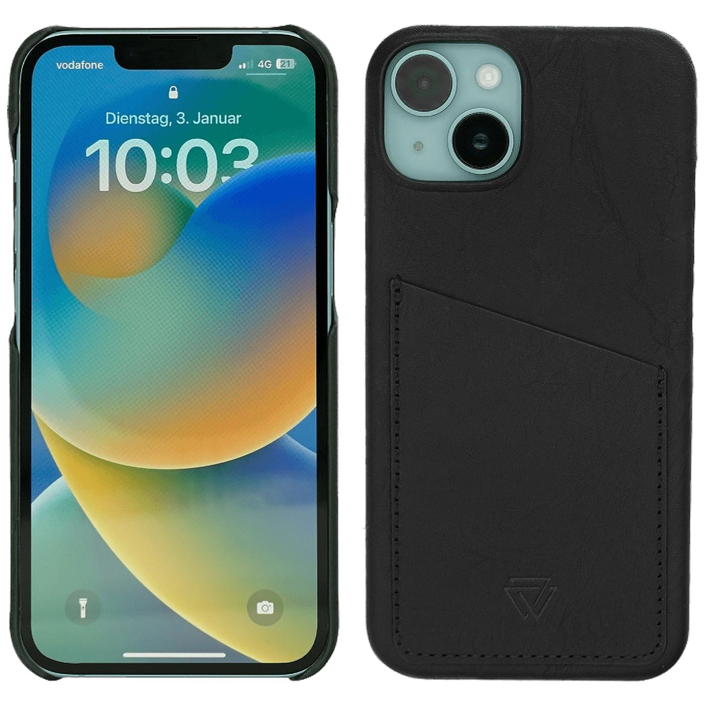 Navlaka za iPhone 14 Pro, držač za kartice, koža, crna