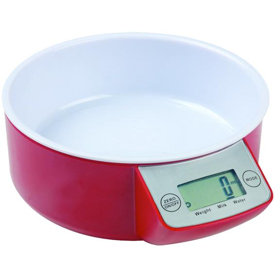 Vaga, kuhinjska, sa posudom, LCD display, crvena boja