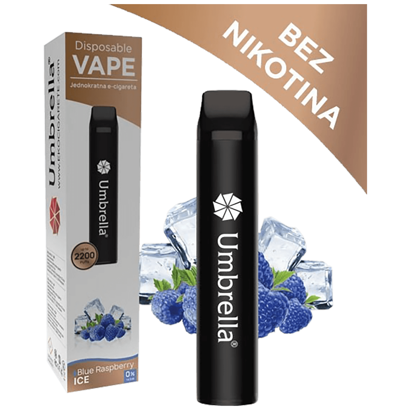 Cigareta elektronska, jednokratna, Blue Raspberry Ice 0mg Umbrella